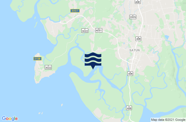 Mapa da tábua de marés em Amphoe Mueang Satun, Thailand