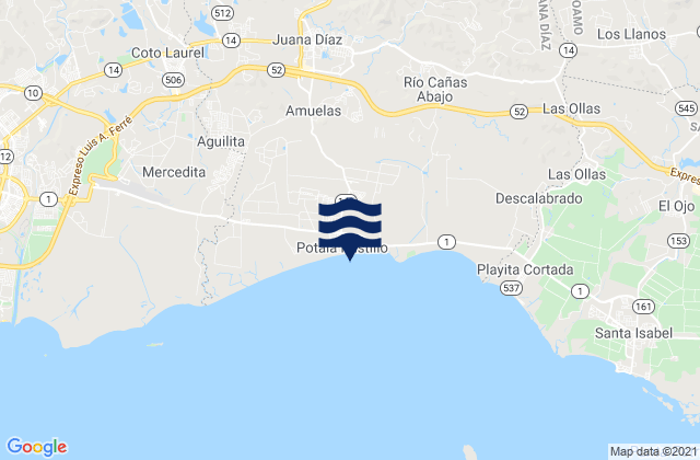 Mapa da tábua de marés em Amuelas Barrio, Puerto Rico