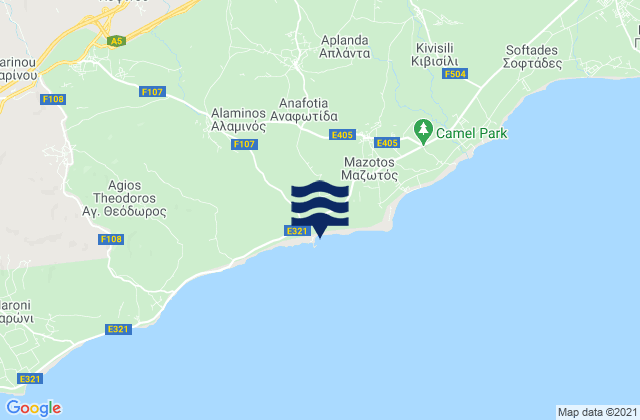 Mapa da tábua de marés em Anafotída, Cyprus