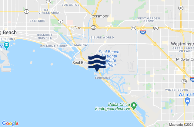 Mapa da tábua de marés em Anaheim Bay, United States