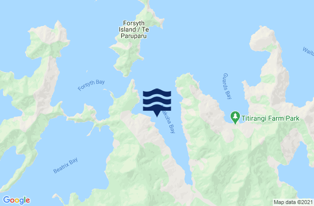 Mapa da tábua de marés em Anakoha Bay, New Zealand