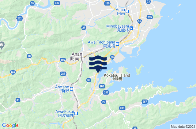 Mapa da tábua de marés em Anan Shi, Japan