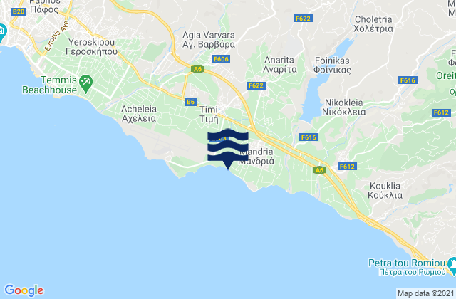 Mapa da tábua de marés em Anaríta, Cyprus
