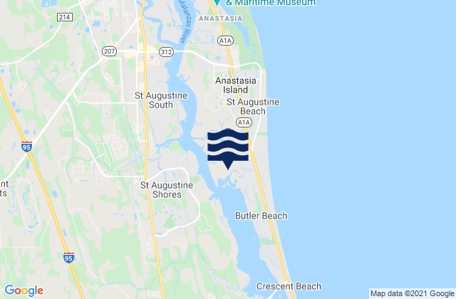 Mapa da tábua de marés em Anastasia Island, United States