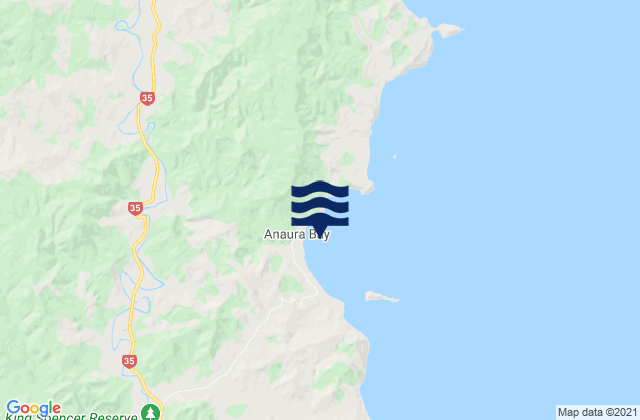 Mapa da tábua de marés em Anaura Bay, New Zealand