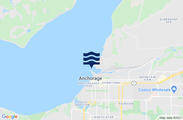 Mapa da tábua de marés em Anchorage, United States