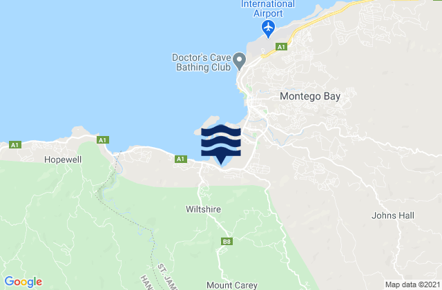 Mapa da tábua de marés em Anchovy, Jamaica