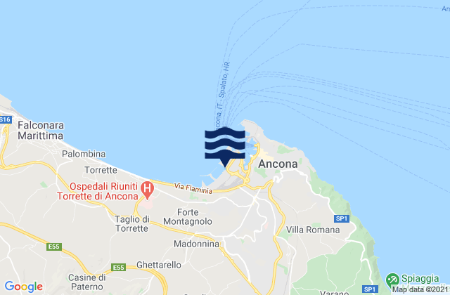 Mapa da tábua de marés em Ancona, Italy