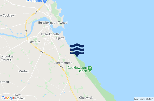 Mapa da tábua de marés em Ancroft, United Kingdom