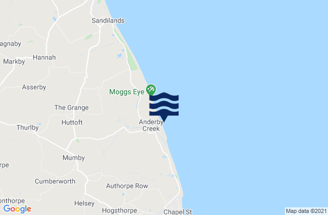 Mapa da tábua de marés em Anderby Creek Beach, United Kingdom