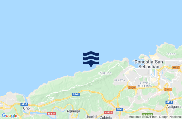 Mapa da tábua de marés em Andoain, Spain