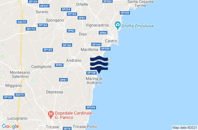 Mapa da tábua de marés em Andrano, Italy