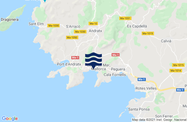 Mapa da tábua de marés em Andratx, Spain