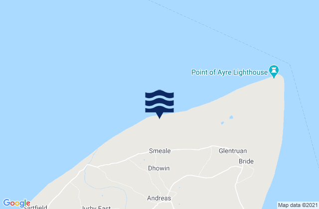 Mapa da tábua de marés em Andreas, Isle of Man
