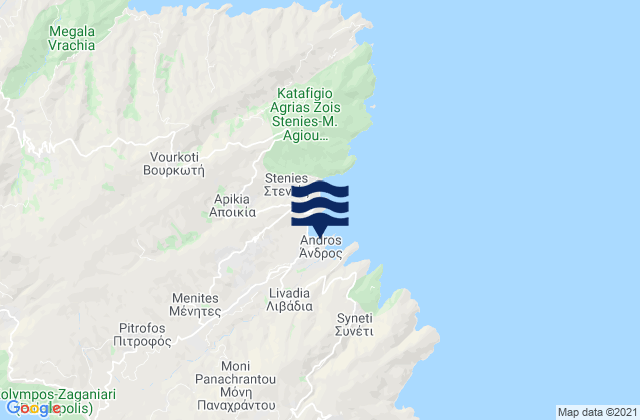 Mapa da tábua de marés em Andros (Chora), Greece