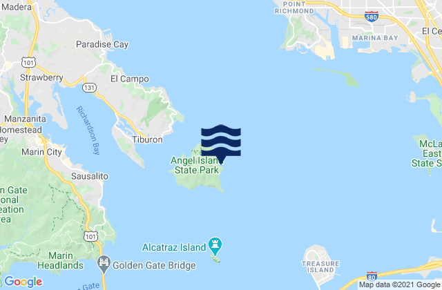 Mapa da tábua de marés em Angel Island (East Garrison), United States