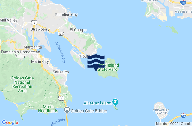 Mapa da tábua de marés em Angel Island (west Side), United States
