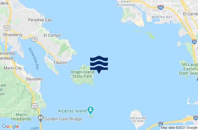 Mapa da tábua de marés em Angel Island off Quarry Point, United States