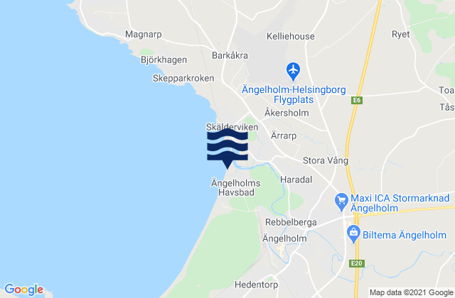 Mapa da tábua de marés em Angelholm, Sweden