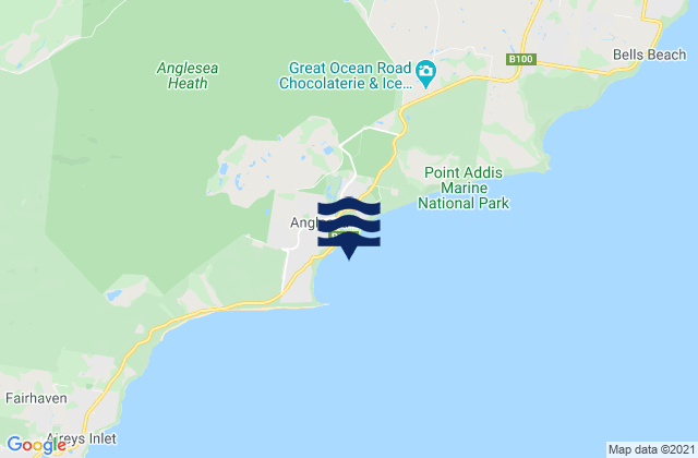 Mapa da tábua de marés em Anglesea Beach, Australia