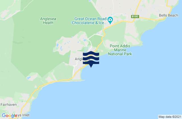 Mapa da tábua de marés em Anglesea, Australia