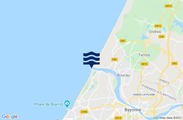 Mapa da tábua de marés em Anglet - Le Furoncle, France