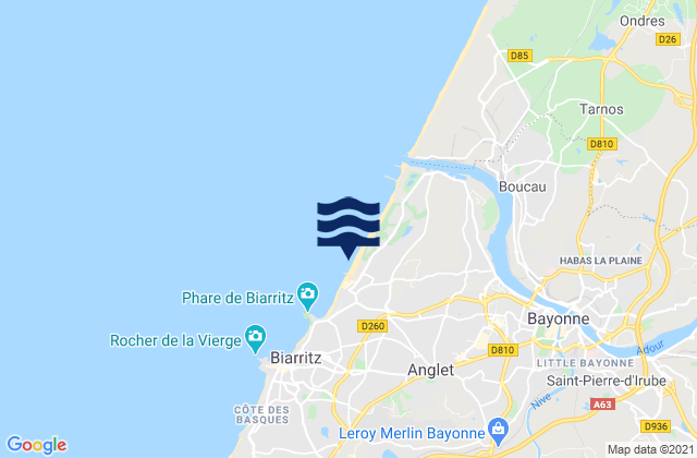 Mapa da tábua de marés em Anglet - Marinella, France