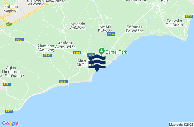 Mapa da tábua de marés em Anglisídes, Cyprus