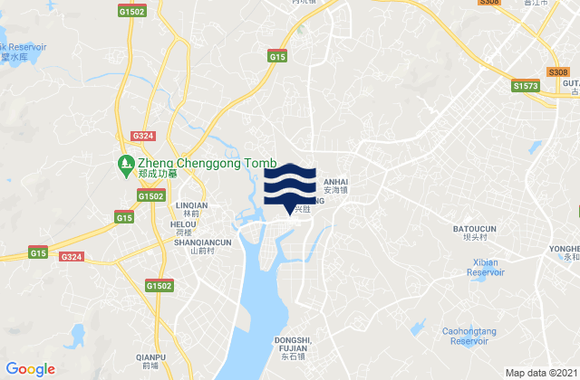 Mapa da tábua de marés em Anhai, China