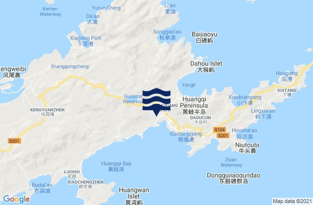 Mapa da tábua de marés em Ankai, China