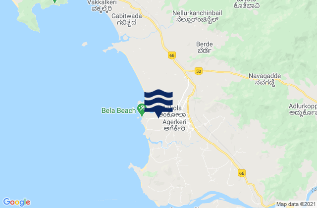 Mapa da tábua de marés em Ankola, India