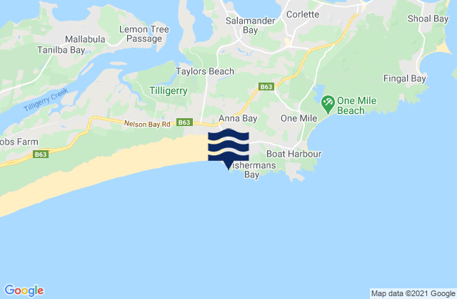 Mapa da tábua de marés em Anna Bay-Morna Point, Australia