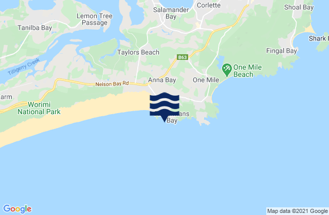 Mapa da tábua de marés em Anna Bay, Australia