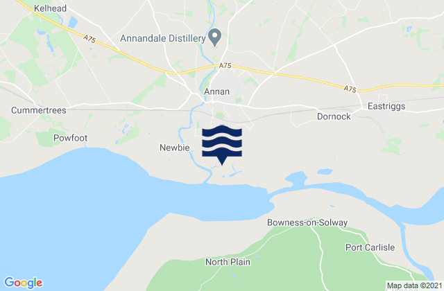 Mapa da tábua de marés em Annan Beach, United Kingdom