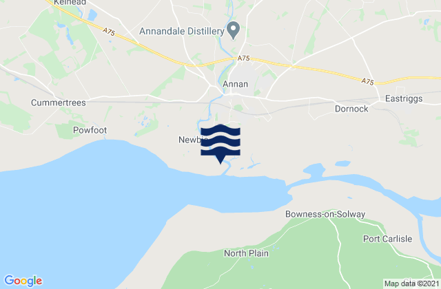 Mapa da tábua de marés em Annan Waterfoot, United Kingdom