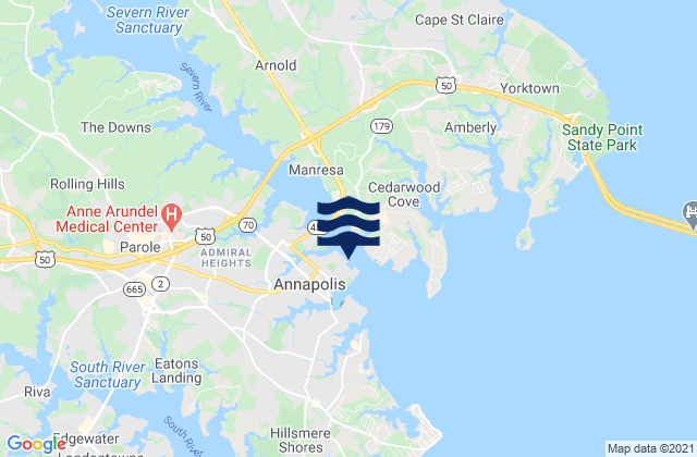 Mapa da tábua de marés em Annapolis (US Naval Academy), United States