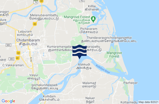 Mapa da tábua de marés em Annāmalainagar, India