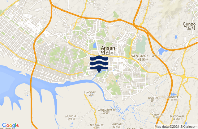 Mapa da tábua de marés em Ansan-si, South Korea