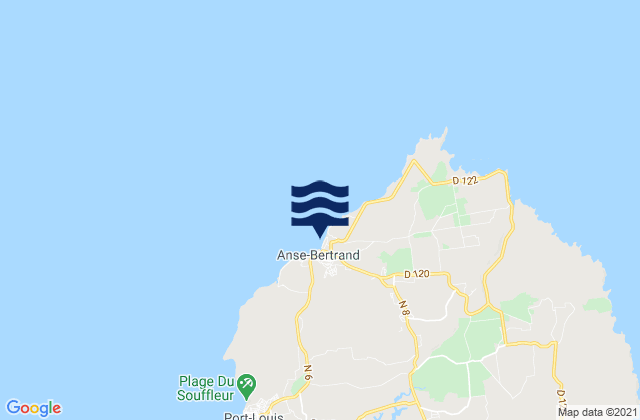 Mapa da tábua de marés em Anse-Bertrand, Guadeloupe