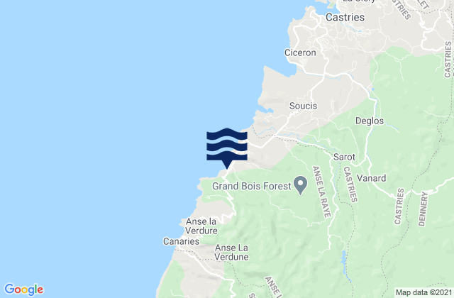 Mapa da tábua de marés em Anse-la-Raye, Saint Lucia