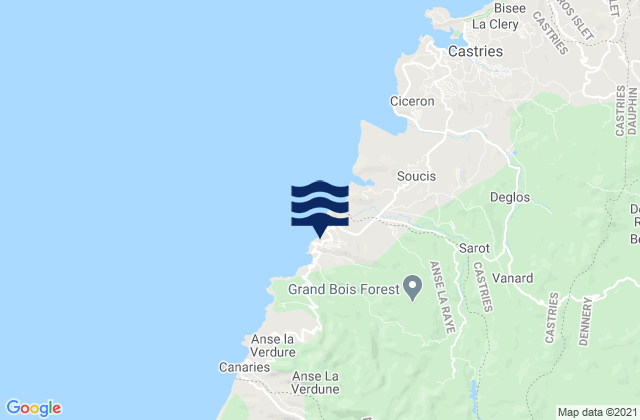 Mapa da tábua de marés em Anse La Raye, Saint Lucia