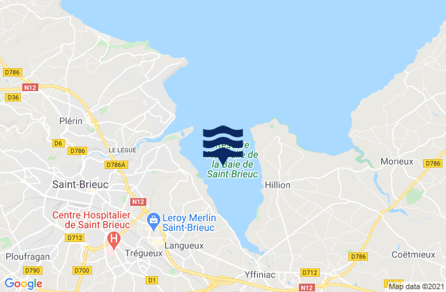 Mapa da tábua de marés em Anse d'Yffiniac, France