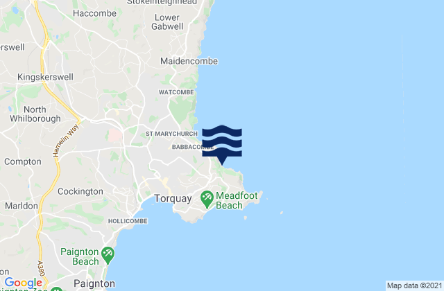 Mapa da tábua de marés em Ansteys Cove Beach, United Kingdom