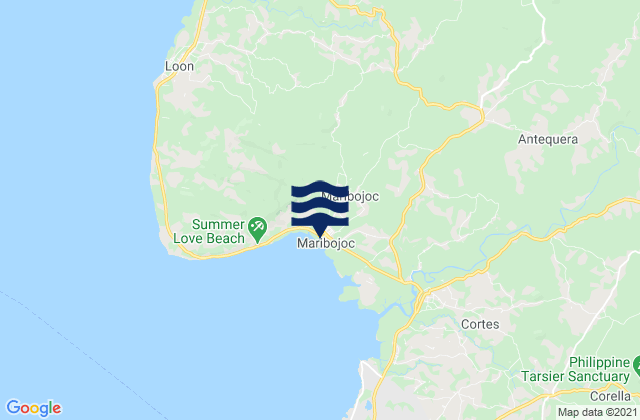 Mapa da tábua de marés em Antequera, Philippines