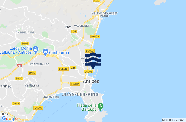 Mapa da tábua de marés em Antibes - Fort Carre, France