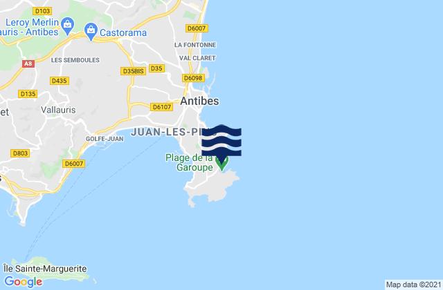 Mapa da tábua de marés em Antibes - Plage Keller, France