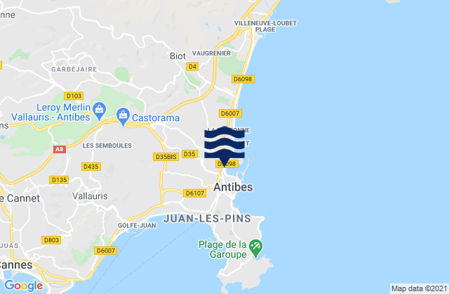 Mapa da tábua de marés em Antibes, France