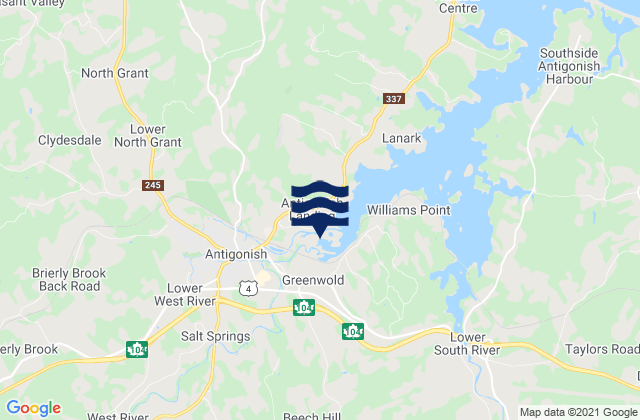 Mapa da tábua de marés em Antigonish, Canada