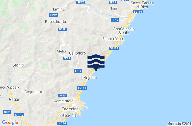 Mapa da tábua de marés em Antillo, Italy