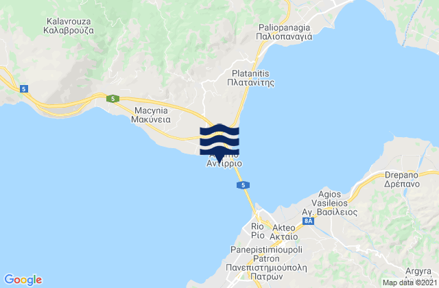 Mapa da tábua de marés em Antirrio, Greece